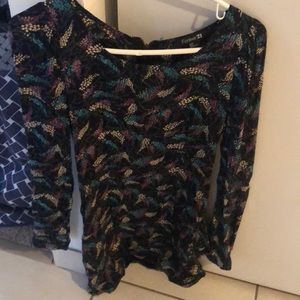 Long sleeve navy blue dress with print